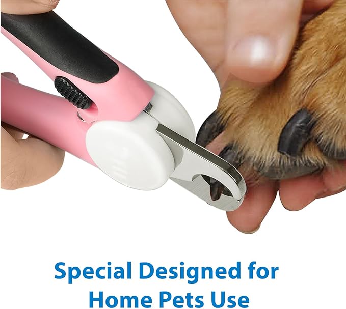 Flexzion Dog Cat Nail Clipper and Trimmer, Pet Toe Claw Scissor Grooming Tool with Stainless Steel Blades File Easy Grip Handle Safety Guard Avoid Overcutting for Small Medium Large Breed Puppy, Pink-Mewly Pet