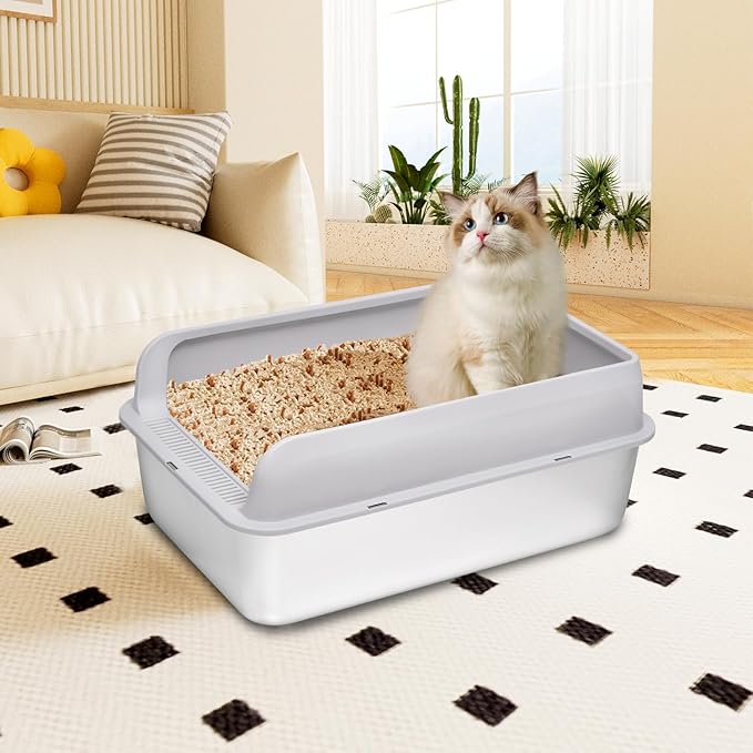 Kichwit Extra Large Stainless Steel Cat Litter Box with High Sides, Easy to Clean, Smooth Surface, Rust Resistant, 23.6" x 15.7" x 10" (with Lid)-Mewly Pet