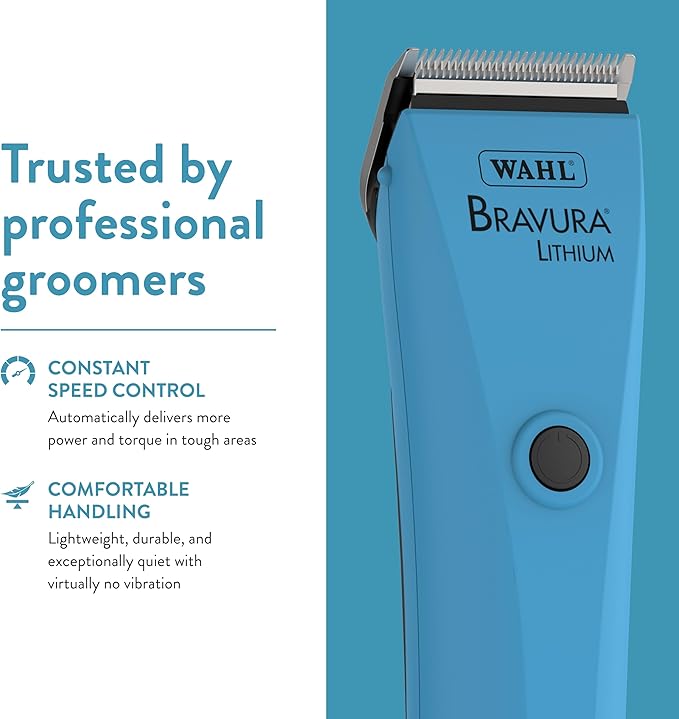 WAHL Professional Animal Bravura Lithium Ion Clipper - Pet, Dog, Cat, and Horse Corded/Cordless Clipper Kit, Turquoise (41870-0438)-Mewly Pet