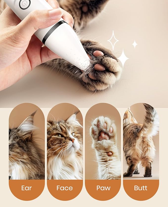 oneisall Cat Grooming Kit, 3 in 1 Quiet Cat Clippers for Thick Matted Paw Hair Trimmer, Heavy Coat Butt Shaver Cordless Pet Clippers Fur Trimmer for Dogs and Other Small Animals at Home Travel-Mewly Pet