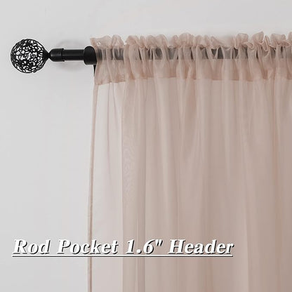 HUTO Blush Pink Sheer Curtains 63 inches Long for Bedroom Top Rod Pocket Sheer Window Panels Curtains for Nursery Living Room 52 by 63 Inch Length Set of 2