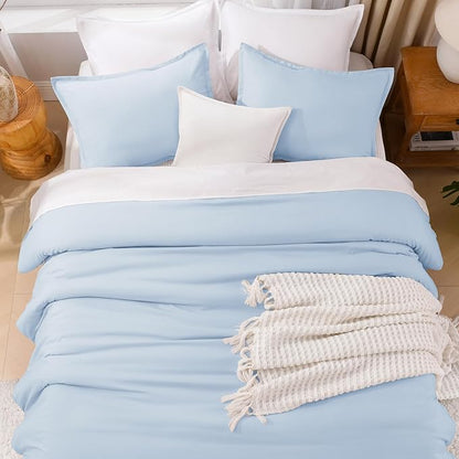 Litanika Comforters Light Blue Queen Size, 3 Pieces Lightweight Solid Bedding Comforter Set, All Season Fluffy Bed Set (90x90In Comforter & 2 Pillowcases)
