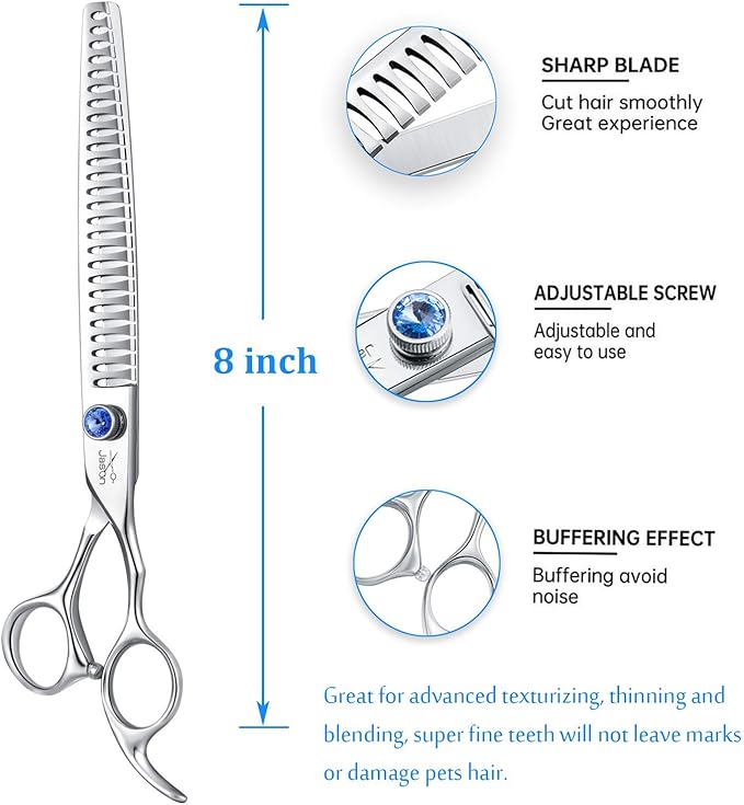 JASON 8" 26 Tooth Chunkers Shears for Dogs Ergonomic Cats Grooming Scissors Texturizing Blending Thinning Shear Pets Trimming Kit with Offset Handle Sharp Comfortable Scissor-Mewly Pet