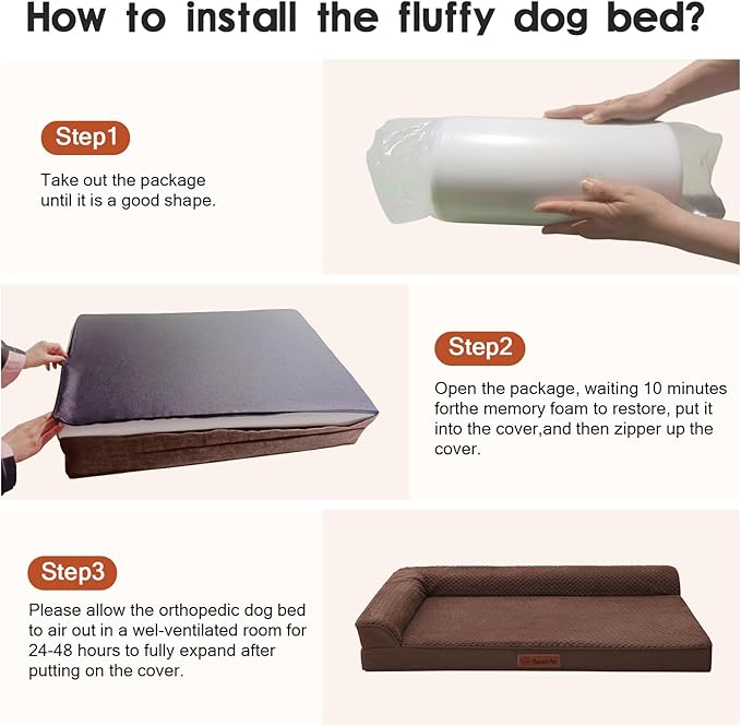 Orthopedic Dog Beds Large Sized Dog, 3 Inch Memory Foam Pet Bed for Medium and Large Dogs, Washable Removable Cover, Nonskid Bottom, Waterproof, 44x32 Inches XXL Brown Grey-Mewly Pet