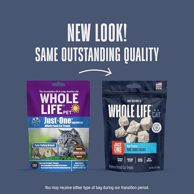 Whole Life Cat Just One Turkey Freeze Dried Cat Treats - Human Grade High Protein Food, Healthy Training Snacks, Freeze Dried Turkey Food Toppers, USA Made Natural Treats - 1.2 oz (Pack of 1)-Mewly Pet