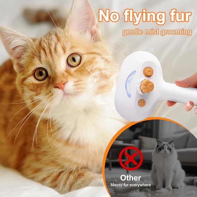 Cat Steam Brush, Pet Steam Brush for Cat & Dog, Mist Spray Comb, Spritz Defur Tool, Water Grooming Kit, Dog Hair Removal Steam Cleaner with Release Button-Contains 2*shampoo-Mewly Pet