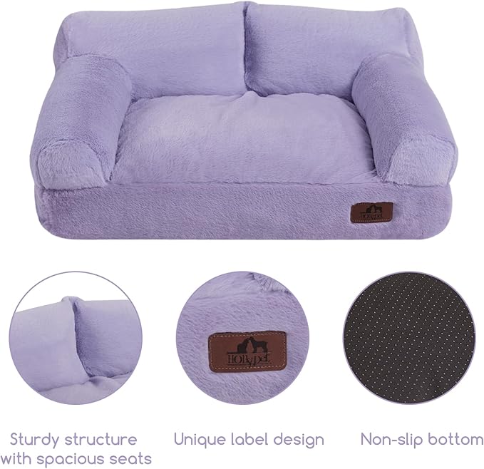 Hollypet Fluffy Plush Pet Cat Couch Sofa Soft Calming Pet Dog Sofa Beds for Medium Small Cats and Dogs, Light Purple-Mewly Pet