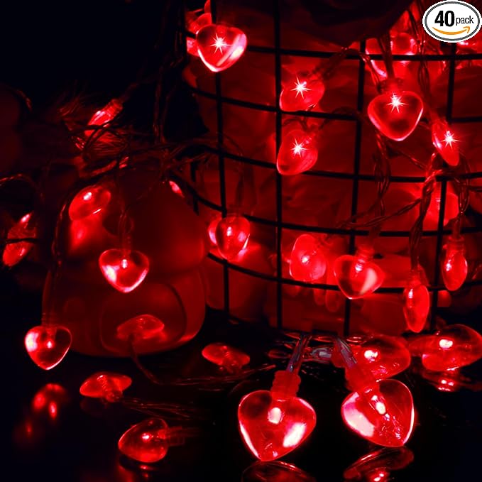 Luditek 14.7ft 40LED Mothers Day Decorations String Lights, Battery Operated Heart Shape Hanging Garland Valentines Day Decor for Indoor Outdoor Home Room Party Wedding