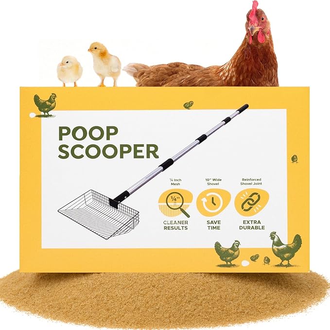 Premium Chicken Poop Scooper for Sand - Durable Chicken Coop Scoop Set - Sifting Shovel for Coop Cleaning - Metal Sand Sifter for Poultry Run - Poultry Litter Tools-Mewly Pet