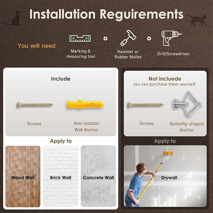 3 Pcs Cat Steps and Perches for Wall, Climbing Shelf With Hemp Rope, Wall-Mounted Furniture Set With Scratching Pads for Playing (Black)-Mewly Pet