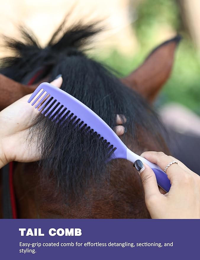 11PCS Horse Grooming Kit Curry Comb Sweat Scraper Horse Bathing Supplies Grooming Tools with Storage Bag Sugar Taro-Mewly Pet