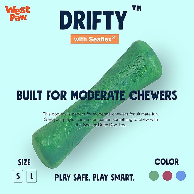 WEST PAW Seaflex Drifty Dog Toy – Machine Washable Dog Toys for Moderate Chewers – Eco-Friendly Zogoflex Toys for Dogs – Perfect for Gnawing, Fetch, Catch, Pet Training – 8.5" Large, Emerald-Mewly Pet