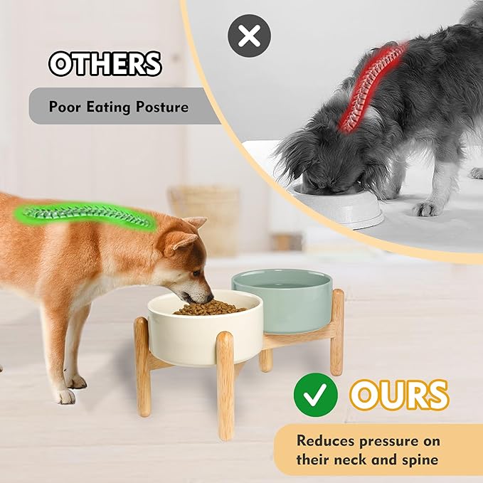 Wordcam Elevated Ceramic Dog Bowls,Raised Dog Dish with Stand,Pet Food and Water Feeding Bowls for Small Medium Dogs(6.5''Tall-28 Oz-3.6 Cups)-Mewly Pet