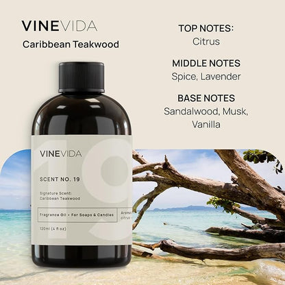 VINEVIDA [Gallon (128 Fl Oz)] Caribbean Teakwood Fragrance Oil for Cold Air Diffusers, Essential Oils for Diffuser Oil Refill & Air Freshener Room Spray