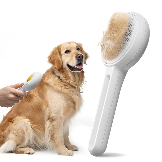 Self Cleaning Slicker Cat Brush - Skin Friendly Shedding Grooming Tool for Dogs & Cats, Pet Supplies Accessories, Deshedding Comb for Short Long Haired Kittens, Massage Function to Removes Loose Fur-Mewly Pet