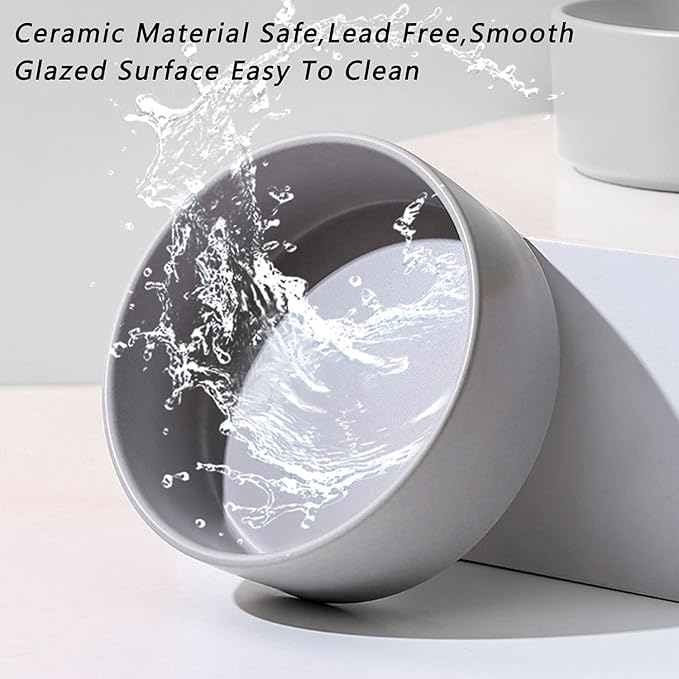 Petygooing Dog Bowls,Grey Ceramic Cat Dog Bowl Set with Wood Stand for Food and Water,Non-Slip Cute Modern Pet Dish Set for Cats and Medium Dogs (28OZ/6.1 in)-Mewly Pet