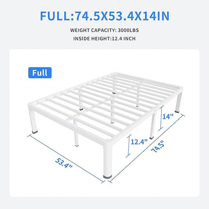 MAF 14 Inch Full Size Metal Platform Bed Frame White with Round Corner Legs, 3000 LBS Heavy Duty Steel Slats Support, Noise Free, No Box Spring Needed, Easy Assembly