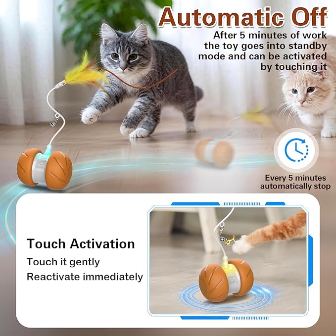 Cat Toys for Bored Indoor Adult Cats,Interactive Flying Feather Teaser,Automatic Moving Robot Cat Toy,Touch Activated Kitten Toy,Rechargeable Cat Enrichment Exercise Toys-Mewly Pet