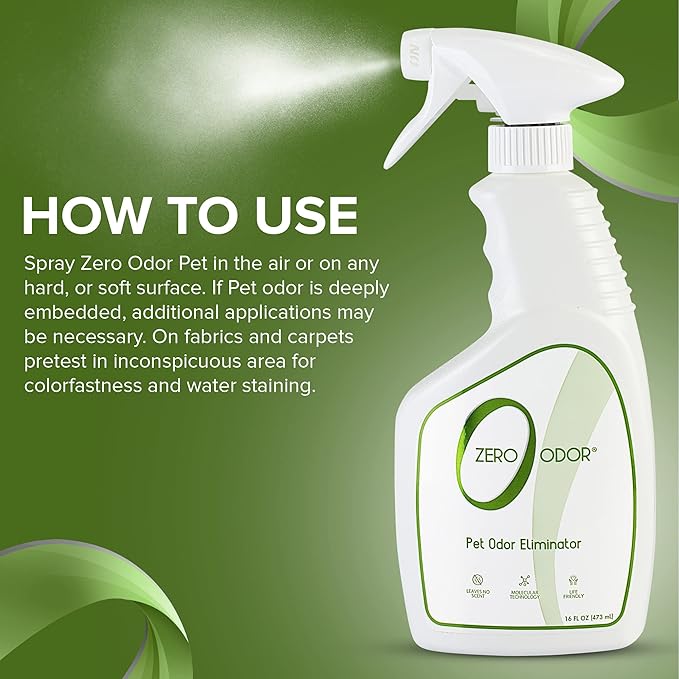 Zero Odor - Pet Odor Eliminator for Strong Odor, Eliminate Air & Surface Odors – Patented Molecular Technology Best For Carpet, Furniture, Beds Smell Great Again (Over 400 Sprays Per Bottle)-Mewly Pet