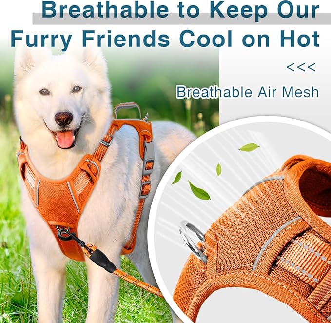 BARKBAY Dog Harness No Pull with ID Tag Pocket - Heavy Duty, Reflective, Easy Control for Large Dogs(Orange,XL)-Mewly Pet