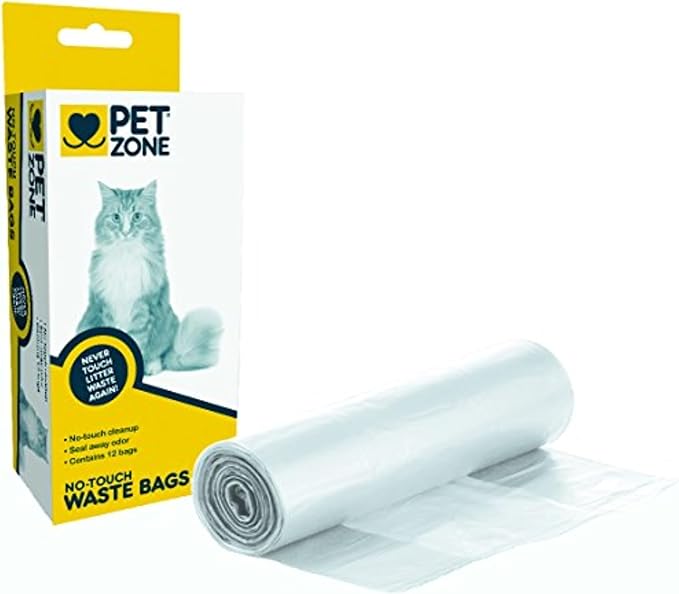 Pet Zone Universal No-Touch Cat Litter Bags & Waste Bag (Pet Waste Bag Great for Cat Litter Boxes) 12 Pack-Mewly Pet