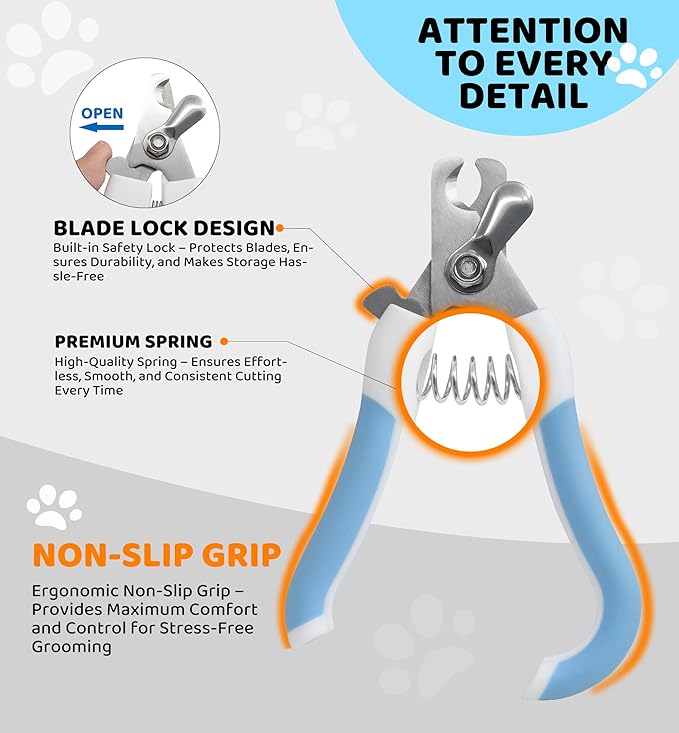 Pet Nail Clippers and Trimmers for Dogs and Cats, Professional Grooming Tool with Safety Guard, Sharp Blades, Free Nail File, Avoid Overcutting, Suitable for Small and Large Pets (Blue)-Mewly Pet