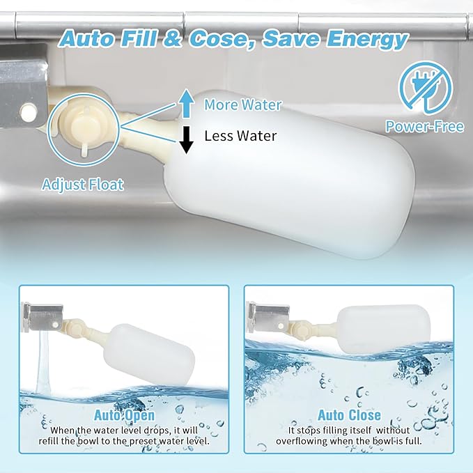 FHTONGE 304 Stainless Steel Automatic Dog Water Bowl Dispenser with Drainage and Float Valves, Large Auto Fill Dog Waterer for Outdoor Big Dogs Livestock Poultry Horse Cow Goat Pig Chicken Duck Rabbit-Mewly Pet