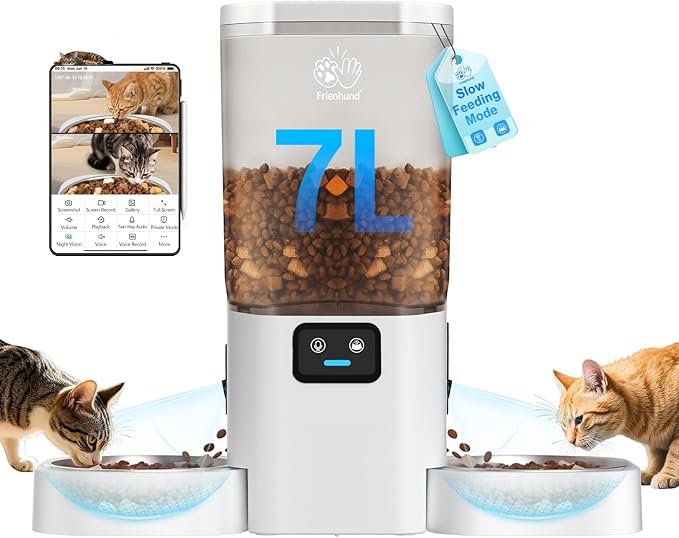 Automatic Cat Feeder with Two HD Camera for 2 Cats: 5G WiFi Automatic Dog Feeder with Night Vision & Slow Feed, 7L Auto Cat Food Dispenser for Multiple Pet, Detachable for Cleaning - 29 Cup-Mewly Pet