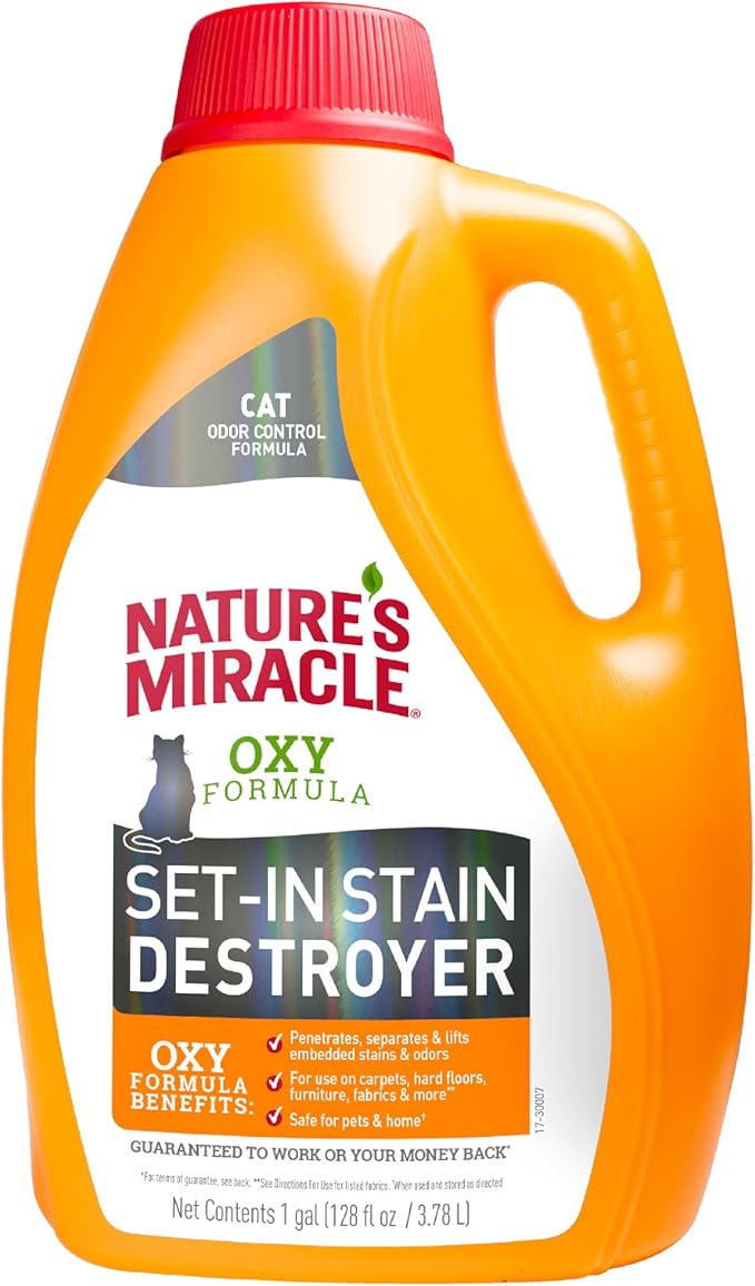 Nature’s Miracle Set-In Stain Destroyer, 1 Gallon, For Cat Messes, Oxy Formula With Orange Scent-Mewly Pet