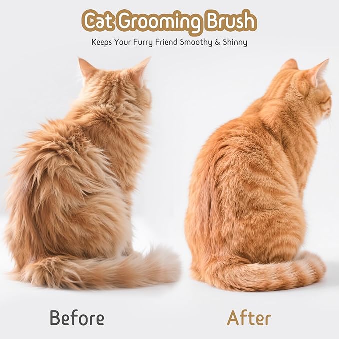 Self Cleaning Slicker Brush, 2-in-1 Cat Brush for Shedding, Skin Friendly Grooming Tool for Long & Medium-Long Hair Pets, Adjustable Bristle Length with Dematting Comb for Cats, Dogs-Mewly Pet