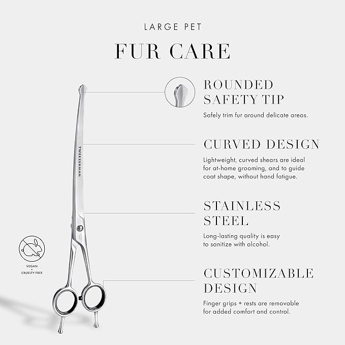 Tweezerman 9" Pet Grooming Scissors with Safety Round Tips, Professional Curved Grooming Shears for Medium to Large Dogs-Mewly Pet