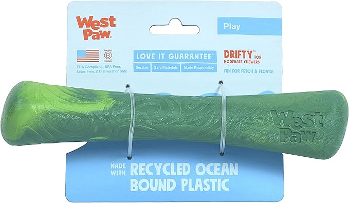 WEST PAW Seaflex Drifty Dog Toy – Machine Washable Dog Toys for Moderate Chewers – Eco-Friendly Zogoflex Toys for Dogs – Perfect for Gnawing, Fetch, Catch, Pet Training – 8.5" Large, Emerald-Mewly Pet