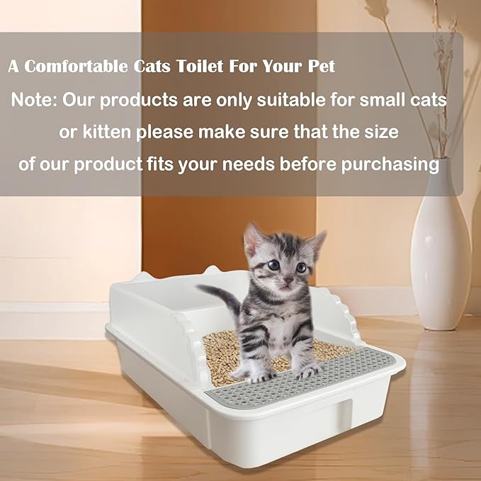 kathson Open Cat Litter Box with High Side,Anti-Splashing Cats Litter Pan,Kitten Toilet with Litter Sifting Scoop,Semi-Enclosed Removable Kittens Litter for Boxes Easy to Clean No Odor 11×17×7 inches-Mewly Pet