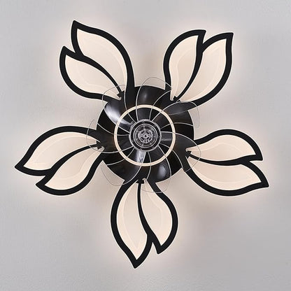 Ceiling Fan with Lights Remote Control, 26" Black Low Profile Ceiling Fan with Light, Modern Leaf Geometric Flush Mount Ceiling Fan for Kitchen Bedroom
