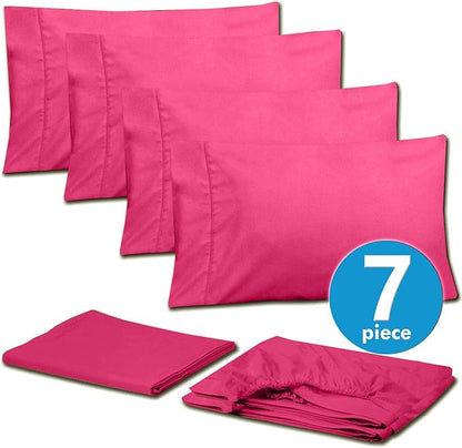 6 Piece Bed Sheet Set, Split King, Fuschia