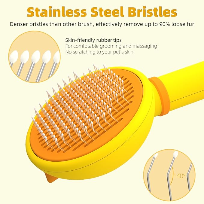 Cat Brush for Shedding, Self-Cleaning Slicker Brush for Indoor Cats, Gently Remove Loose Fur, Pet Grooming Massage Deshedding Tool, Suits Long & Short Haried Cats and Dogs-Mewly Pet