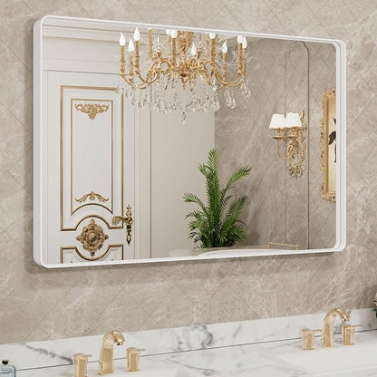 LOAAO 48x36 Inch White Metal Framed Bathroom Mirror for Wall, White Bathroom Vanity Mirror Farmhouse, Large Rounded Rectangle Mirror, Anti-Rust, Tempered Glass, Hangs Horizontally or Vertically