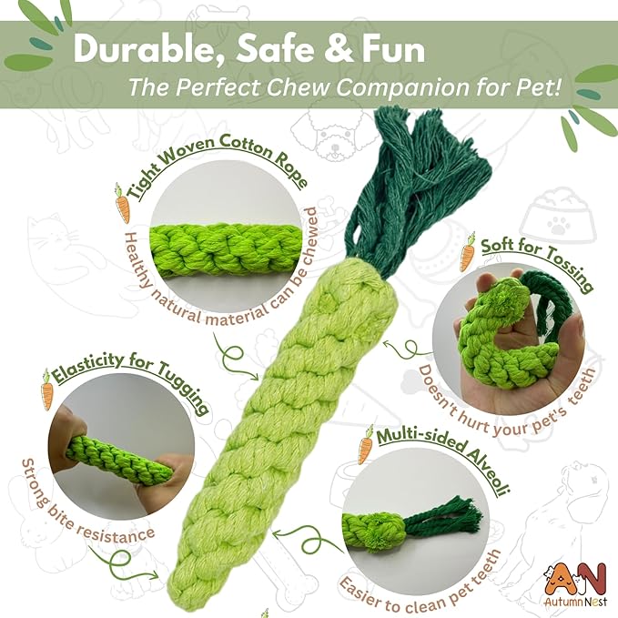 3PCS Green Woven Pet Chew Set, Dog Chew Accessories, Cat Interactive Chews, Safe & Durable Braided Chews for Dogs, Cats & More Pets-Mewly Pet