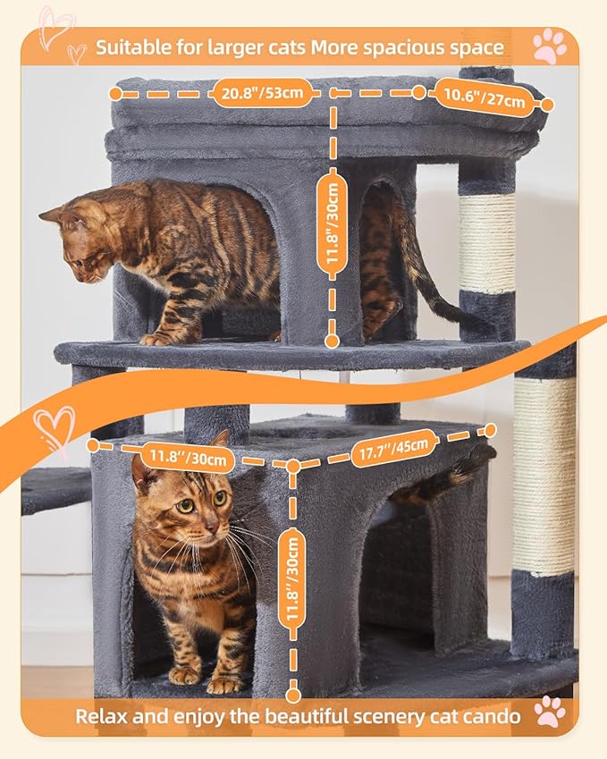 Taoqimiao 83In Heavy Duty Cat Tree, Suitable 20lb+ Large Cats, XXL-Cat Tower for Indoor Cats Large Adult, 2 Luxurious Cat Cando with 8 Scratching Posts,Oversized Metal Hammocks,Smoky Gray MS032G-Mewly Pet