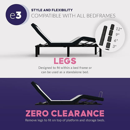 Blissful Nights Twin XL e3 Adjustable Bed Base Frame with Head and Foot Incline, Wireless Remote Control, Easy Assembly, 10 Year Warranty
