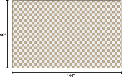 Flagship Carpets Schoolgirl Style Brown and White Checkerboard Educational Area Rug for Kids Room Seating Décor, Children's Classroom, Play Carpet for Teaching and Playroom, 7'6" x 12', Neutral