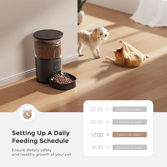 Automatic Cat Feeder - 3L Pet Dry Food Dispenser with Timed Programmable Portion Control, Dual Power Backup, Easy Set Up, 10 Meals Per Day for Cats and Puppies, Black（Remote Not Supported）-Mewly Pet