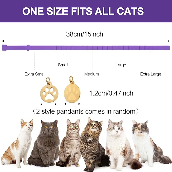 4 Pcs Cat Calming Collar Adjustable Lavender Scent Relaxing Cat Collar with 2 Pendant for Puppies Reduce Stress Aggression Anxious, up to 15 Inches(Purple, Gold)-Mewly Pet