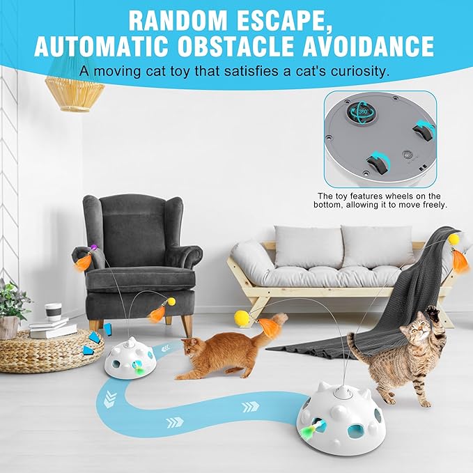 Cat Toys for Indoor Cats - Rechargeable Silent Interactive Automatic Cat Toy | Electric Feather Cat Bird Toy | Electric Cat Teaser Wand | Flapping Butterfly Bird Cat Toy | Toys for Adult Cats-Mewly Pet