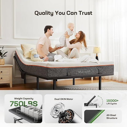 Marsail MS01-1 Twin XL Adjustable Bed Base with Massage, 4 Ports USB A&C Bed Frame with Under-Bed Nightlight, 3 Minutes Fast Assembly, Wireless Control Adjustable Bed with 4 Height Options
