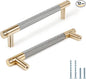 Knurled Cabinet Pulls 12 Pack, 6 Inch Long Cabinet Handles Metal Door Pulls, Kitchen Drawer Pull Knurled Dresser Handles - 5" Hole to Hole, Grey & Gold