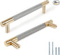 Knurled Cabinet Pulls 25 Pack, 6 Inch Long Cabinet Handles Metal Door Pulls, Kitchen Drawer Pull Knurled Dresser Handles - 5" Hole to Hole, Grey & Gold