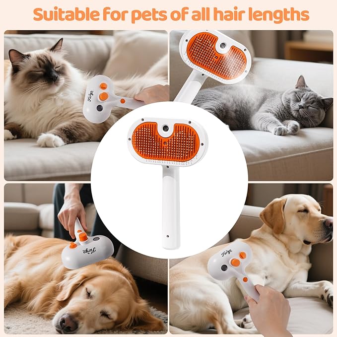 Cat Steam Brush-3 in 1 Pet Brush,Dog Shedding Tool Self Cleaning Pet Spray Depilation Comb with Release Button,Dog Steam Brushs,Cat Grooming Supplies for Long Short Haireds-Mewly Pet