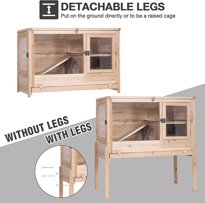 Guinea Pig Cages with Anti Chewing Edges and Cool Zinc Plate, Indoor Rabbit Hutch with Hideout and PVC Platform, Elevated Legs Hamster Cage 36.6" L (Nature)-Mewly Pet