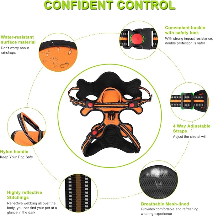 Dog Harness, Adjustable Reflective Dog Vest No Pull Dog Harness with Badge and Bow Tie for Puppy Small Medium Large Dogs-Mewly Pet